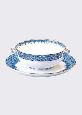 Blue Lace Cream Soup Bowl & Saucer Plate