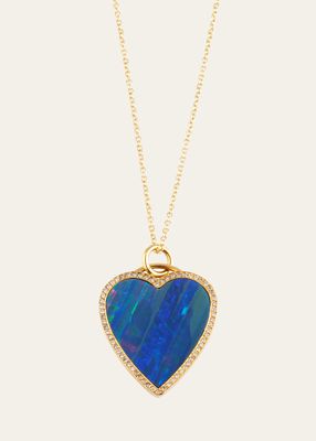 Blue Opal Inlay Heart Necklace with Diamonds