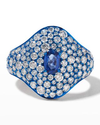 Blue Rhodium, Blue Sapphire and Diamond Ring