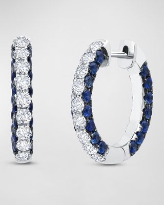 Blue Sapphire and Diamond 3-Sided Hoop Earrings