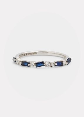 Blue Sapphire and Diamond Half Band Ring in 18K White Gold