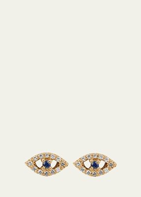 Blue Sapphire and Diamond Kitten Eye Stud Earrings