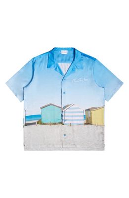 Blue Sky Inn Beach House Short Sleeve Button-Up Shirt in A/O Print-Blue