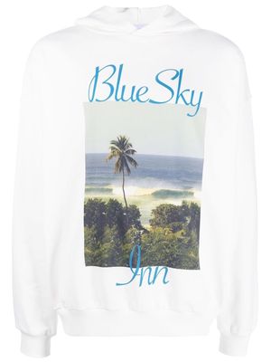 BLUE SKY INN beach-print cotton hoodie - White