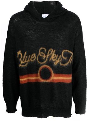 BLUE SKY INN intarsia-logo ribbed knit-edge hoodie - Black