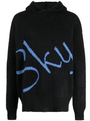 BLUE SKY INN logo-jacquard knitted hoodie - Black