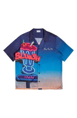 Blue Sky Inn Milkshake Short Sleeve Button-Up Camp Shirt in A/O Print-Blue