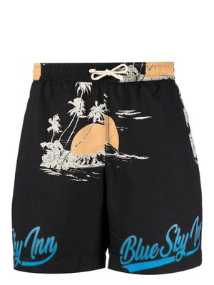 BLUE SKY INN palm-tree print swim shorts - Black