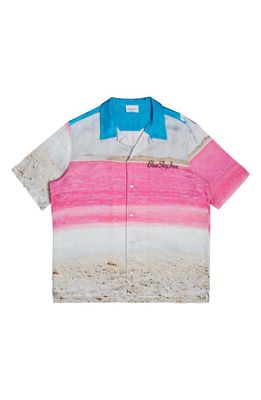 Blue Sky Inn Pink Salt Stripe Short Sleeve Button-Up Shirt in A/O Print-Pink