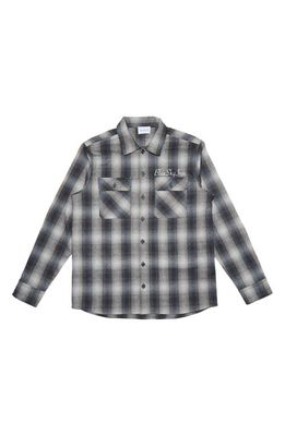 Blue Sky Inn Plaid Flannel Button-Up Shirt in Check-Black