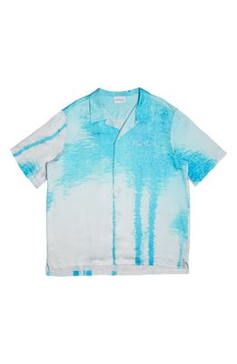 Blue Sky Inn Pool Palms Short Sleeve Button-Up Shirt in A/O Print-Blue