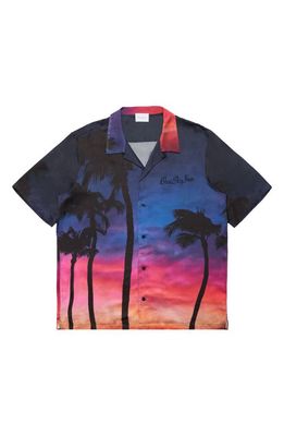 Blue Sky Inn Sunset Palms Short Sleeve Button-Up Shirt in Sunset Sun