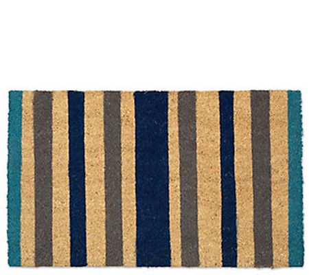 Blue Stripe Natural Coir Doormat with Nonslip B ack
