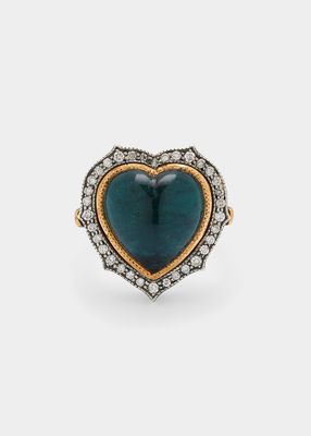 Blue Tourmaline Heart and Diamond Frame Ring