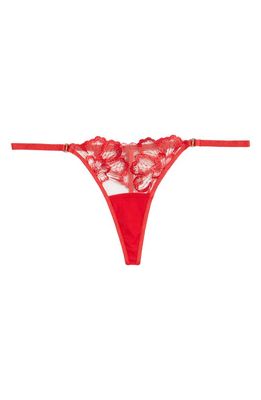 Bluebella Catalina Embroidered Mesh Thong in Tomato Red/Sheer