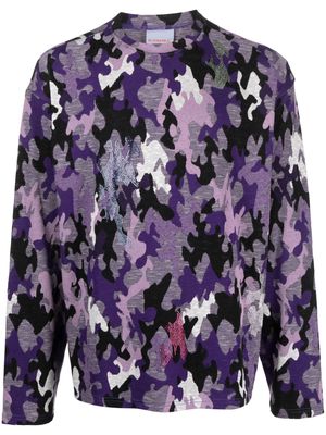 BLUEMARBLE camouflage-pattern rhinestone-embellished jumper - Purple