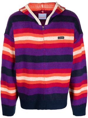 BLUEMARBLE logo-patch striped zip-up hoodie - Purple