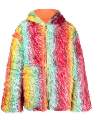 BLUEMARBLE striped reversible faux-fur hooded jacket - Orange
