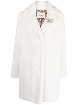 Blugirl brooch-detail faux-fur coat - White