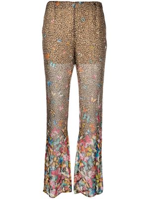 Blugirl butterfly-print flared trousers - Brown