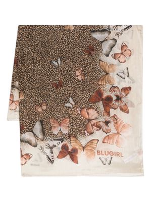 Blugirl butterfly-print silk scarf - Brown