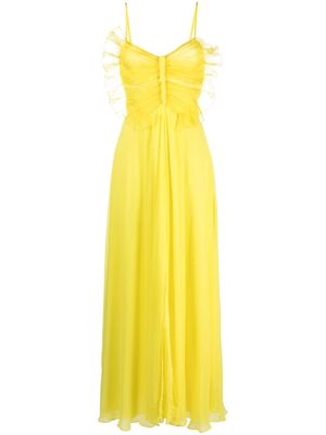 Blugirl crepe-detail silk long dress - Yellow