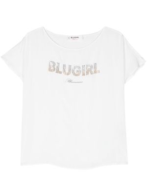 Blugirl crystal-embellished-logo crepe tunic - White