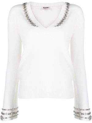 Blugirl crystal-embellished V-neck jumper - White