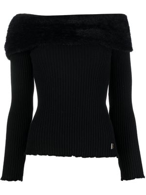 Blugirl faux-fur trim drop-shoulder top - Black