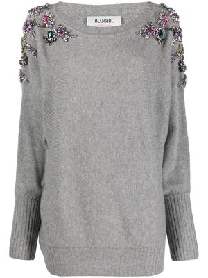 Blugirl floral crystal-embellished knitted jumper - Grey