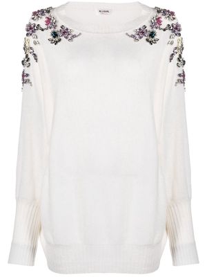 Blugirl floral crystal-embellished knitted jumper - White