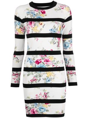 Blugirl floral-print stripe-detail knitted dress - White