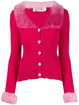 Blugirl fur-trim ribbed-knit cardigan - Pink