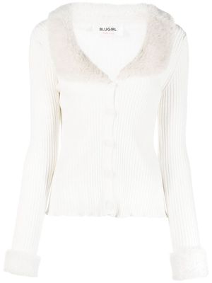 Blugirl fur-trim ribbed-knit cardigan - White