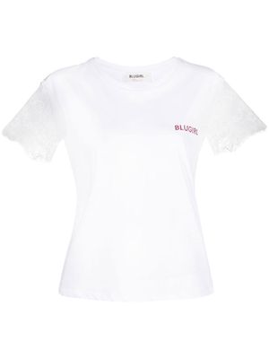 Blugirl graphic lace-sleeve T-shirt - White