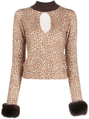 Blugirl leopard-print cut-out knit top - Neutrals