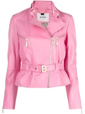 Blugirl logo-buckle biker jacket - Pink