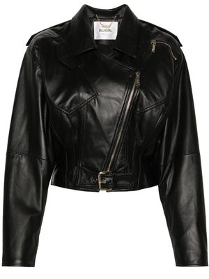Blugirl rhinestone-embellished leather jacket - Black