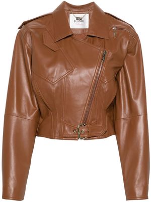 Blugirl rhinestone-embellished leather jacket - Brown