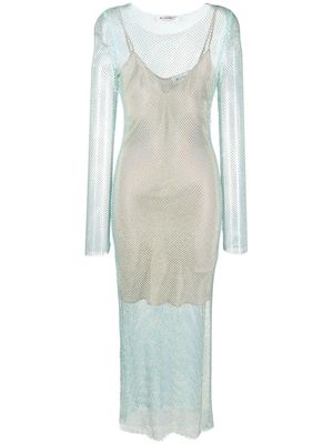 Blugirl rhinestone-embellished mesh long dress - Blue