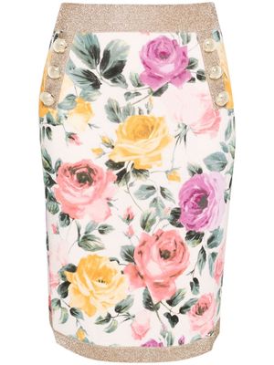 Blugirl rose-print lurex-trim skirt - Pink