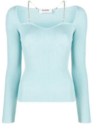 Blugirl sweetheart-neck ribbed-knit top - Blue