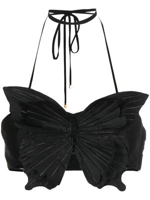 Blumarine 3D Butterfly halterneck crop top - Black