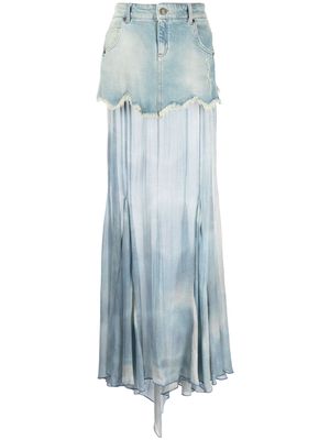 Blumarine abstract-print panelled denim skirt - Blue