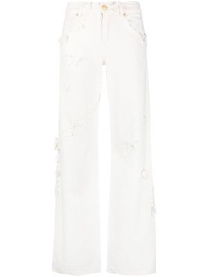 Blumarine applique-detail wide-leg jeans - White