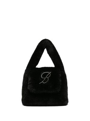 Blumarine B Monogram-pin faux-fur tote bag - Black