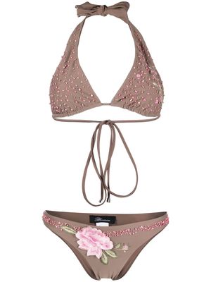 Blumarine bead-embellished bikini set - Brown