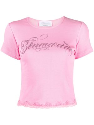 Blumarine bead-embellished cotton T-shirt - Pink