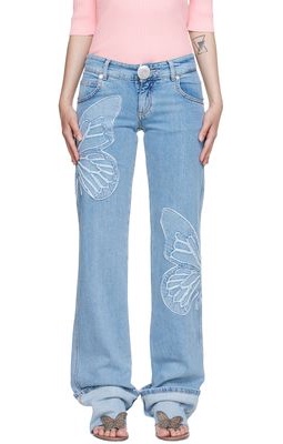 Blumarine Blue Straight Embroidered Jeans