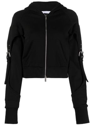 Blumarine buckle-detail zip-up cotton hoodie - Black